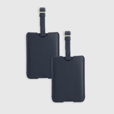 Pair of Quince "ER" Monnogrammed Nappa Leather Luggage Tag (2-Pack) in Navy