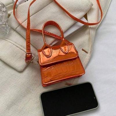 Metallic Orange Mini Faux Crocodile PU Leather Handbag Crossbody Bag Women's Purse Handbag Small Mini Travel Bag