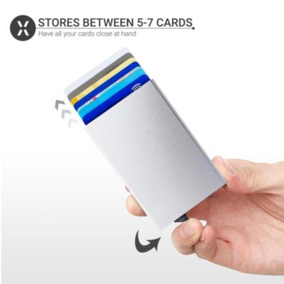 Silver Aluminium RFID Blocking Card Holder Wallet - Fits 5-7 Cards w/Simple Switch