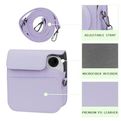 Lilac Purple Lavender PU Leather Camera Case Compatible with Instax Mini 12 Instant Camera with Adjustable Strap and Pocket