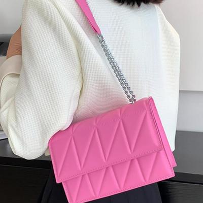 Hot Pink PU Faux Leather Crossbody Bag for Women w/Silver Chain Strap & Magnetic Closure - Stylish & Convenient Shoulder Bag Purse