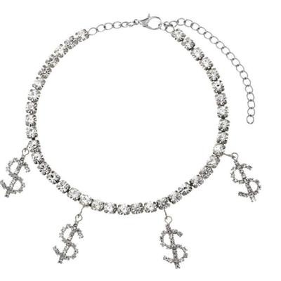 Shiny Crystal Big Dollar Sign Bracelet Anklet Jewelry Tennis Chain for Women