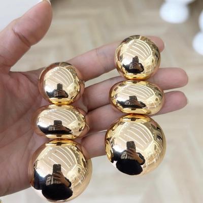 Pair of Gold Plated Round Stone Shaped Drop Earrings Metal Alloy Earrings for Women or Girls