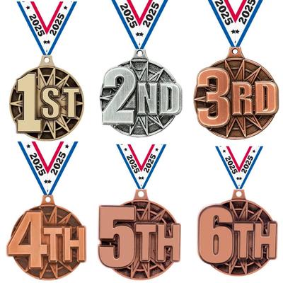 Bundle of 62 Crown Awards 1st-6th Place 2" 3D Diecast Medals w/2025 Neck Ribbon