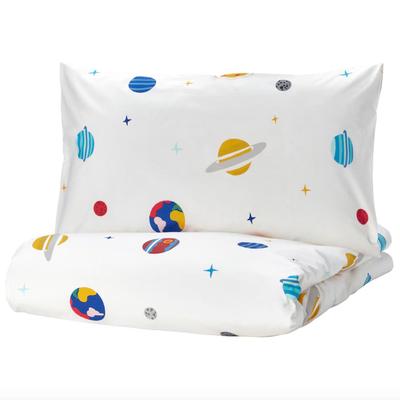 Size Twin IKEA Aftonsparv Space Planet Duvet Cover & Pillowcase Set for Little Astronauts