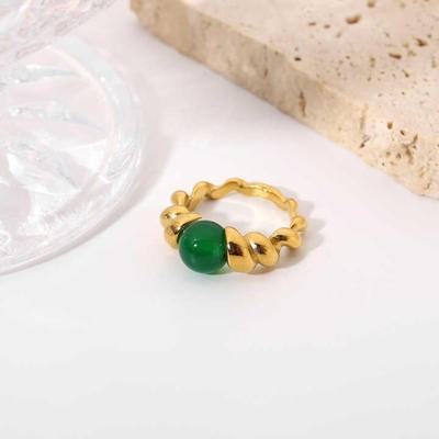 Size 8 Fashion Green Jade Healing Gem Single Stone Ring Finger Ring for Women
