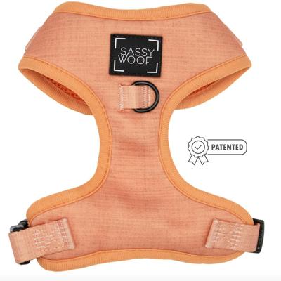 Size Large Sassy Woof Adjustable Neoprene Dog Harness Vest w/No Pull D-Ring in Apple Cider Orange & Rose Gold Hardware