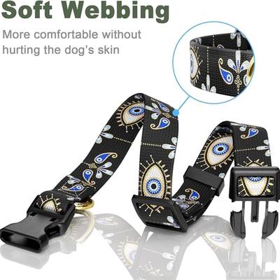 Size Medium Black Sacred Eye Mandala Art Printed Adjustable Quick Release Nylon Dog Collar w/Durable D-Ring