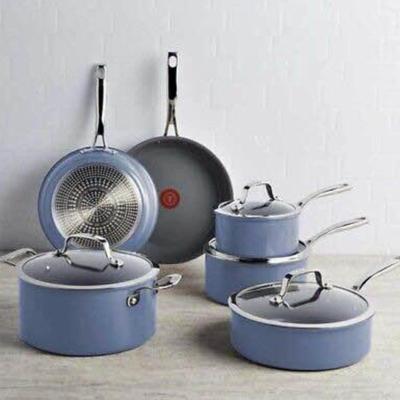C - T-fal Excellence Ceramic Non-Stick Cookware Set, 10-Piece - Blue