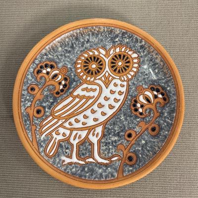 Folk Art Tolled Plate and Bonis Pottery Owl Plate
