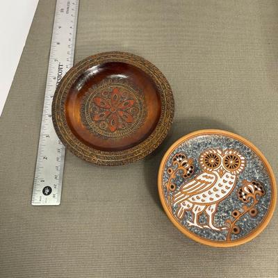 Folk Art Tolled Plate and Bonis Pottery Owl Plate