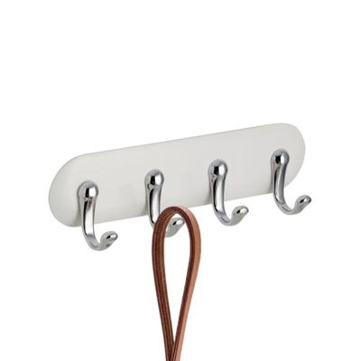 InterDesign White & Chrome Strong Self Adhesive Peel & Stick Wall Hook w/4 Positions for Dog Leash, Collars, Clothing,...