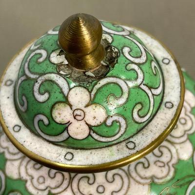 Green Floral Cloisonné Ginger Jar