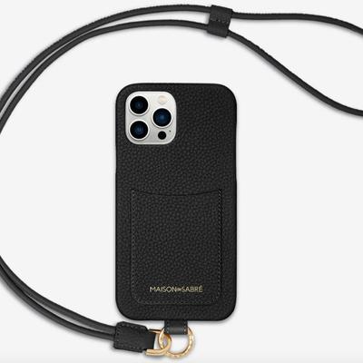 Maison de Sabre The Sling Phone Case in Black Caviar in Premium Full Grain European Leather