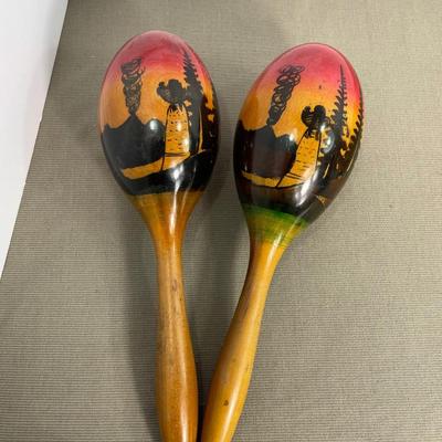 Pair Hand painted Wooden Maracas