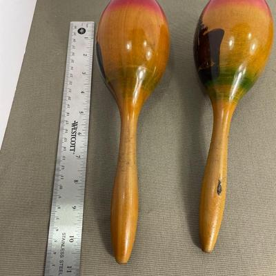Pair Hand painted Wooden Maracas