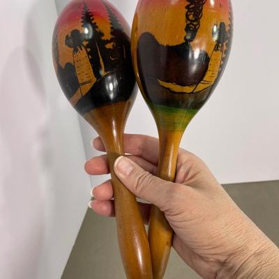 Pair Hand painted Wooden Maracas