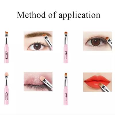 2-Pack Yellow & Green 4 in 1 Makeup Brush Pen Travel Size - Soft Hair Lip Eye Brush Retractable Beauty Tools