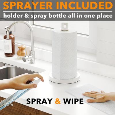 SpaceAid SprayNeat Paper Towel Holder with Spray Bottle, Countertop Paper Towels Holders Stand with Sprayer Inside Center, Under Cabinet...