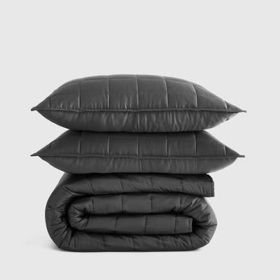 Quince Full/Queen Bamboo Box Quilt Set in Charcoal Gray - Quilt & 2 Pillow Shams