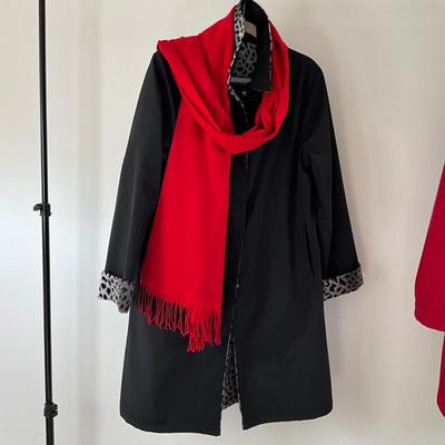 UBR8362 Pair of Ladies Wool Blend Coat by George w/Cashmink Scarf & Raincoat w/Leopard Print Liner
