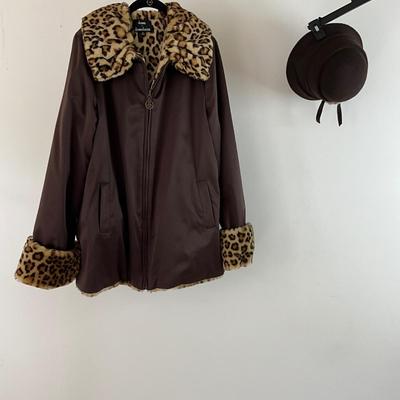 UBR8363 Ladies Leopard Jacket by Dennis Basso w/Brown Faux Fur Hat