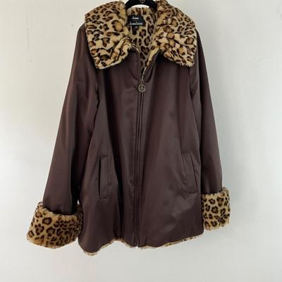 UBR8363 Ladies Leopard Jacket by Dennis Basso w/Brown Faux Fur Hat