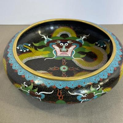 Antique Cloisonné Enamel Bowl with Dragons