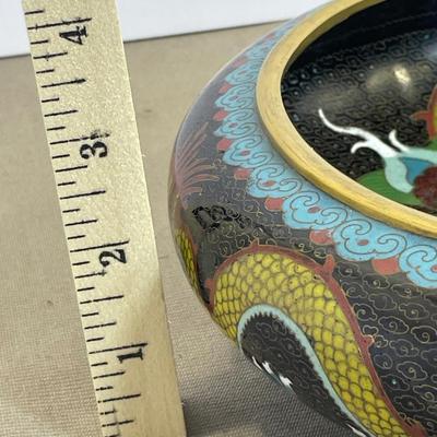 Antique Cloisonné Enamel Bowl with Dragons