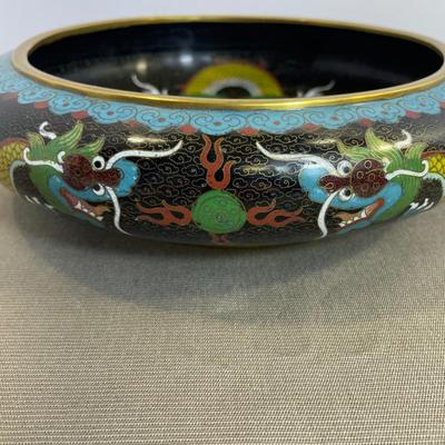 Antique Cloisonné Enamel Bowl with Dragons