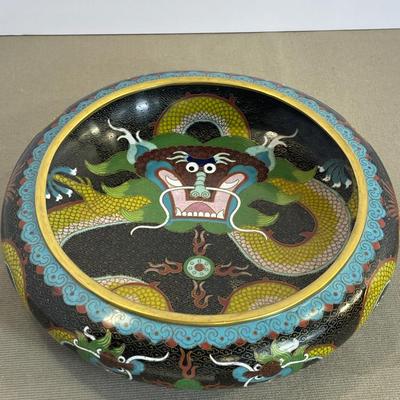 Antique Cloisonné Enamel Bowl with Dragons