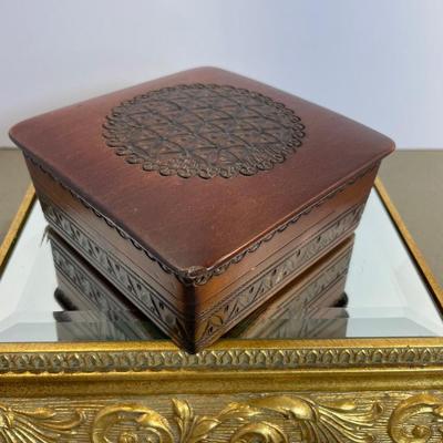 Vintage Folk Art Tolled Wooden Box