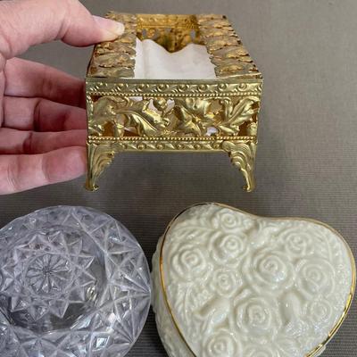 2 Trinket Boxes and Mini Vintage Tissue holder