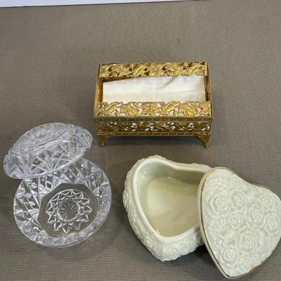 2 Trinket Boxes and Mini Vintage Tissue holder