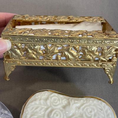 2 Trinket Boxes and Mini Vintage Tissue holder
