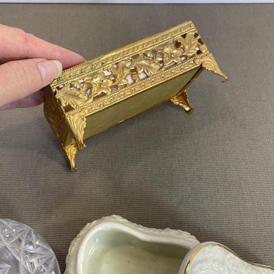 2 Trinket Boxes and Mini Vintage Tissue holder