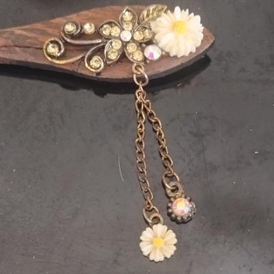 Wooden & Rhinestone Hair Pin