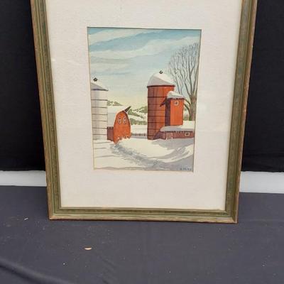 Silo/Red Barn With Snow Background