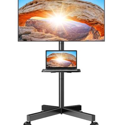 Rolling TV Stand for 23-60 Inch LED Flat Screen/Curved TVs up to 88lbs, Mobile TV Stand Wheels with Height Adjustable Portable Rolling TV...