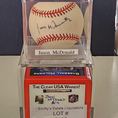 Jason McDonald #2 A's OMLB Signed Autographed Baseball In Collectors Case