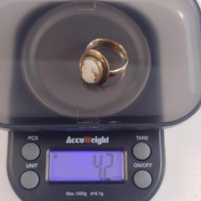 18 Karat Yellow Gold Cameo Ring- Size 7- Approx Weight 4.2 Grams (#70)