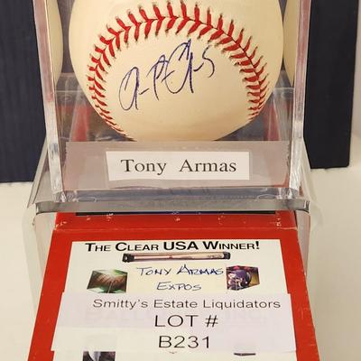 Tony Armas Jr Expos OMLB Signed Autographed Baseball In Collectors Case