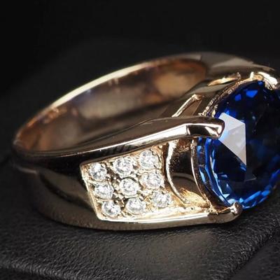 Glamorous Royal Blue Sapphire 9.70Ct 925 Sterling Silver Rose Gold Plated Ring