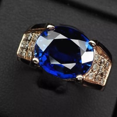 Glamorous Royal Blue Sapphire 9.70Ct 925 Sterling Silver Rose Gold Plated Ring