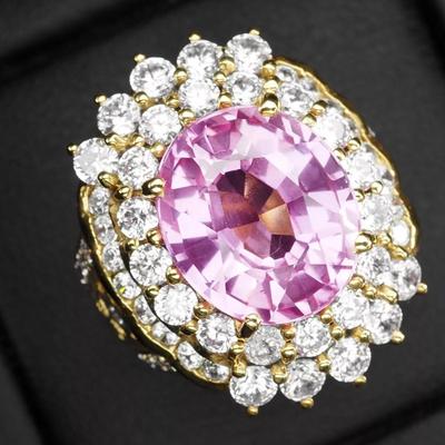 Luxurious Fuchsia Pink Tourmaline 9Ct 925 Sterling Silver 24K Gold Vermeil Ring