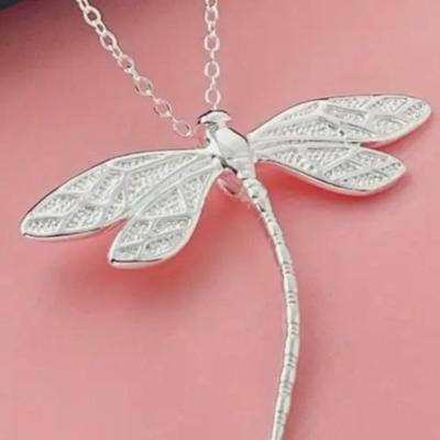 DAT - 925 Silver Plated Dragonfly Pendant Necklace with Chain