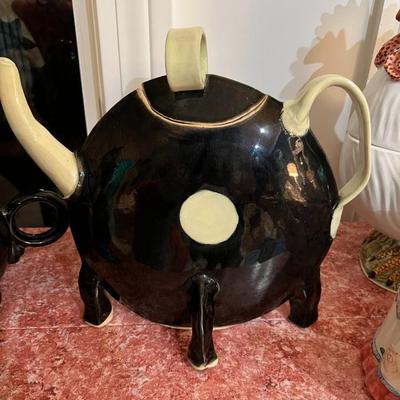 Black Teapot with White Dot & Spout/Handle