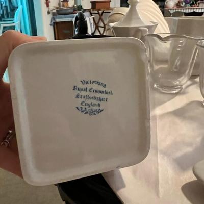 Victorian Royal Crownsford Square Cube Blue White Teapot