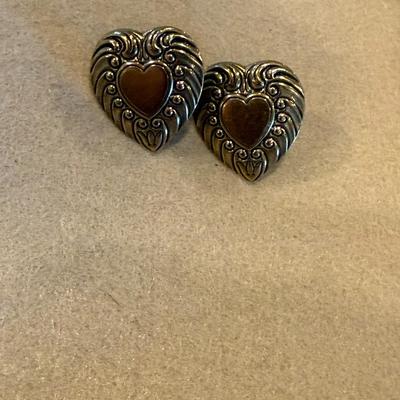 Silver and brown heart earrings