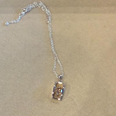silver with pink diamond necklace
